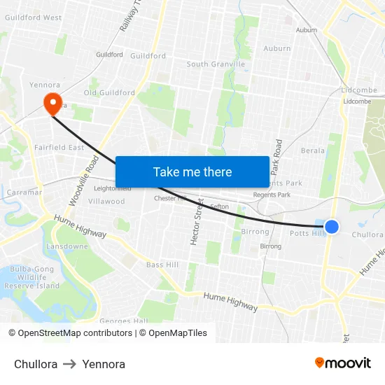 Chullora to Yennora map