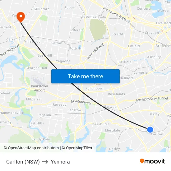 Carlton (NSW) to Yennora map
