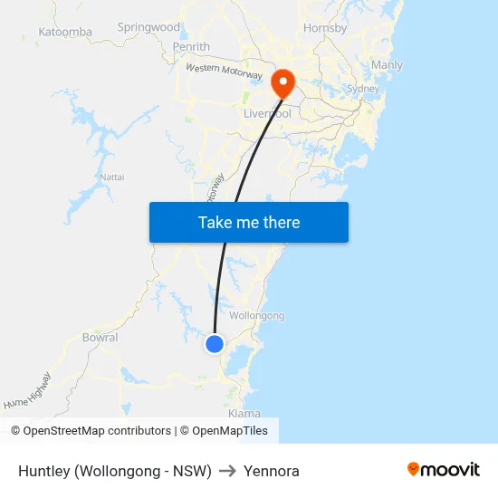Huntley (Wollongong - NSW) to Yennora map