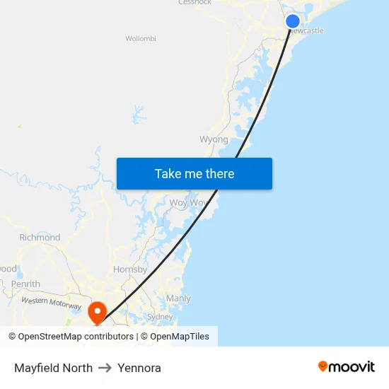 Mayfield North to Yennora map