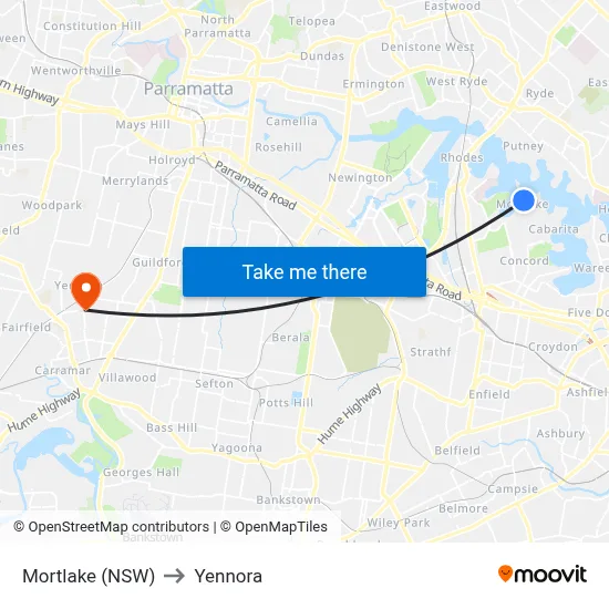Mortlake (NSW) to Yennora map