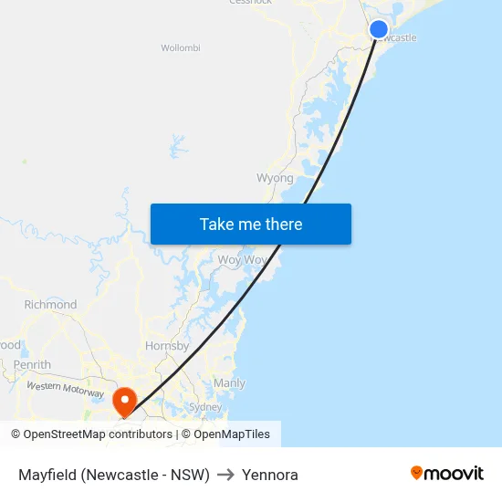Mayfield (Newcastle - NSW) to Yennora map