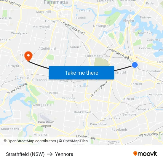 Strathfield (NSW) to Yennora map