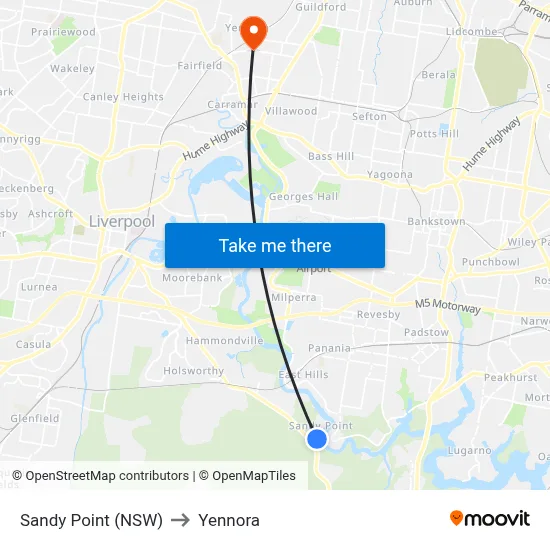 Sandy Point (NSW) to Yennora map