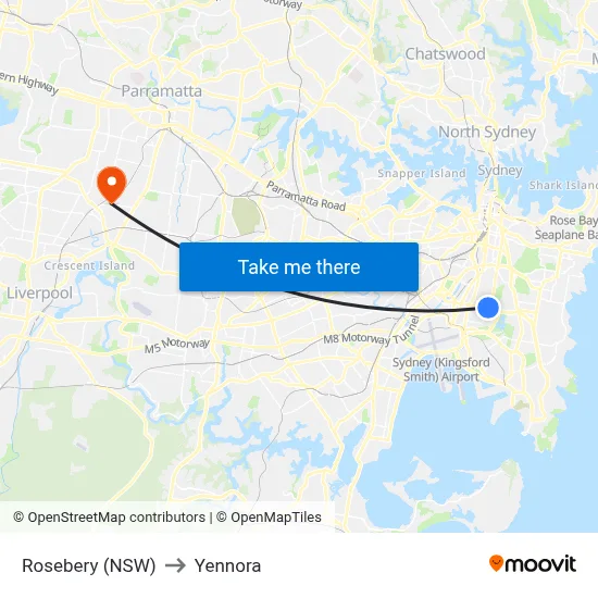 Rosebery (NSW) to Yennora map