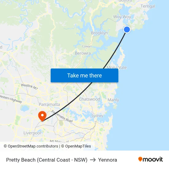 Pretty Beach (Central Coast - NSW) to Yennora map