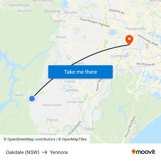 Oakdale (NSW) to Yennora map