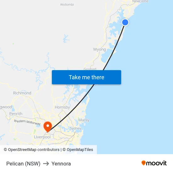 Pelican (NSW) to Yennora map