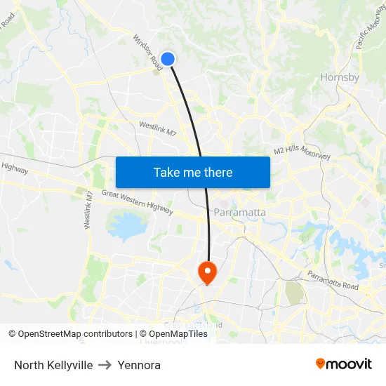 North Kellyville to Yennora map
