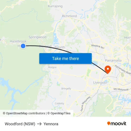 Woodford (NSW) to Yennora map