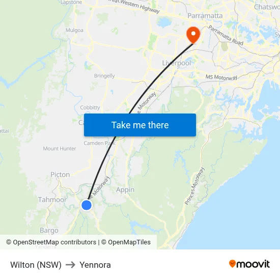 Wilton (NSW) to Yennora map