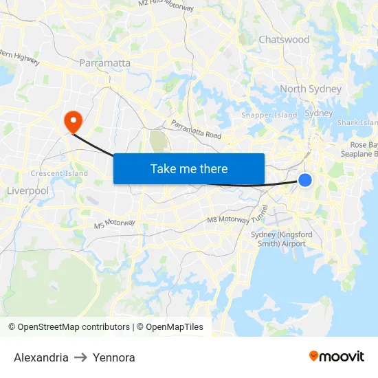 Alexandria to Yennora map