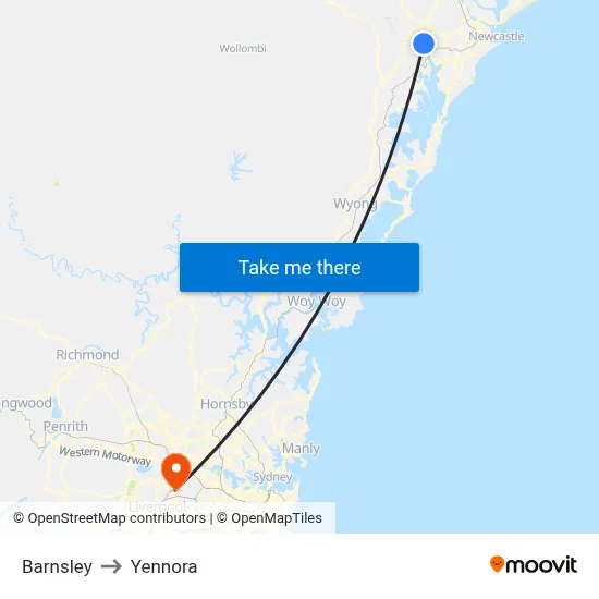 Barnsley to Yennora map