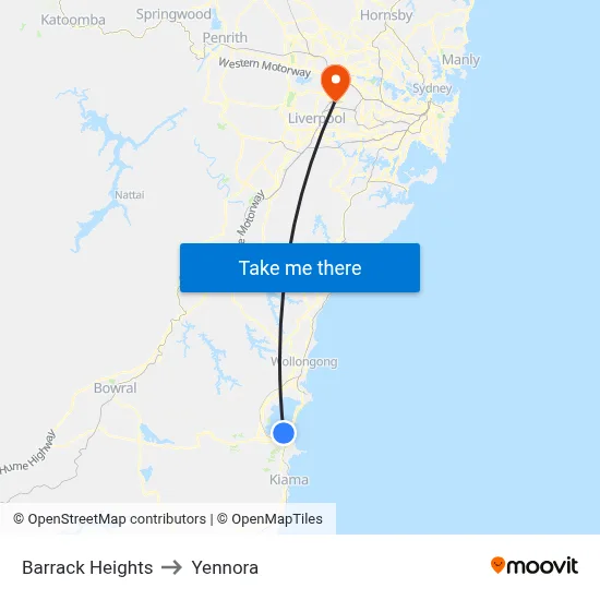 Barrack Heights to Yennora map
