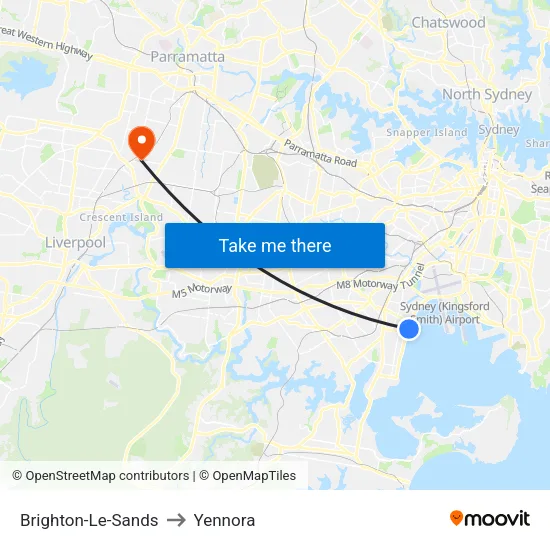 Brighton-Le-Sands to Yennora map