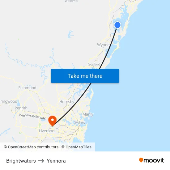 Brightwaters to Yennora map