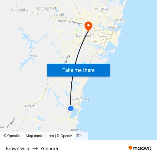 Brownsville to Yennora map