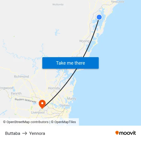 Buttaba to Yennora map