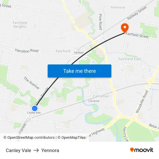 Canley Vale to Yennora map