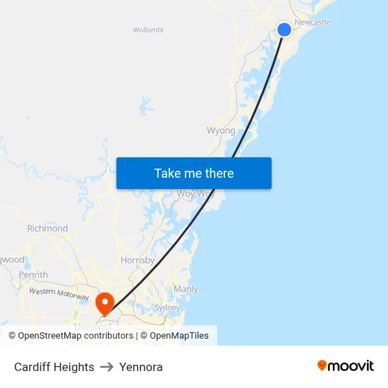 Cardiff Heights to Yennora map