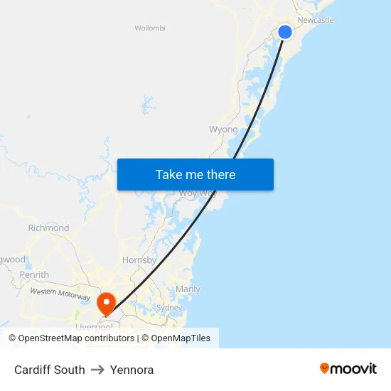 Cardiff South to Yennora map