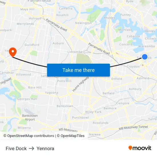 Five Dock to Yennora map