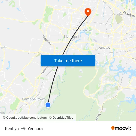 Kentlyn to Yennora map
