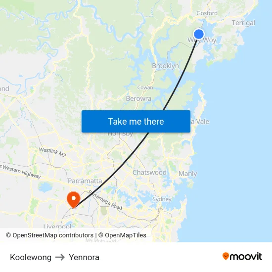 Koolewong to Yennora map