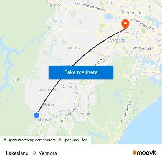 Lakesland to Yennora map