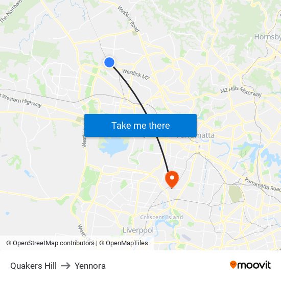 Quakers Hill to Yennora map