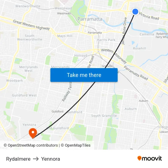 Rydalmere to Yennora map