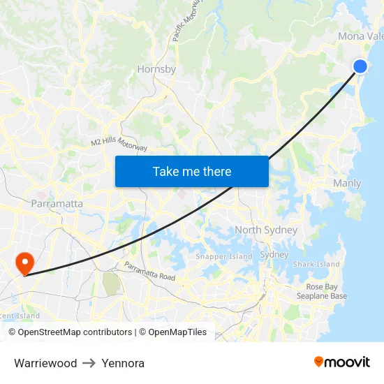 Warriewood to Yennora map