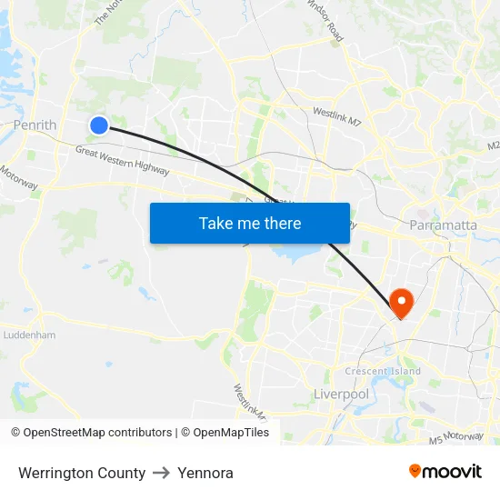 Werrington County to Yennora map