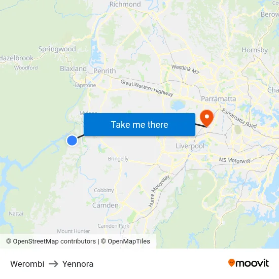 Werombi to Yennora map