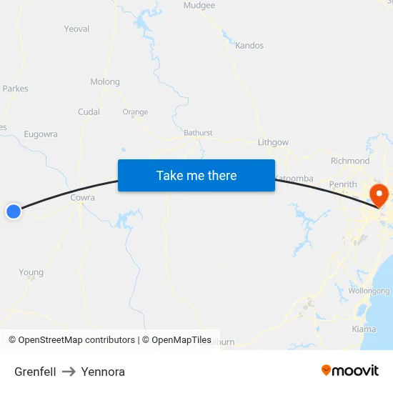Grenfell to Yennora map