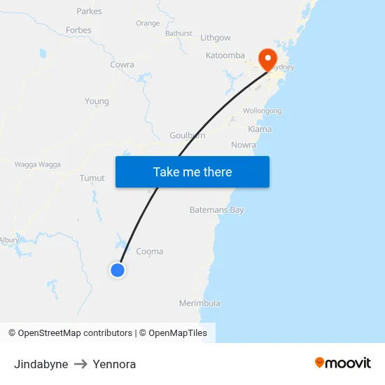 Jindabyne to Yennora map