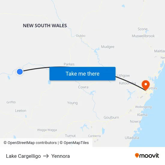 Lake Cargelligo to Yennora map