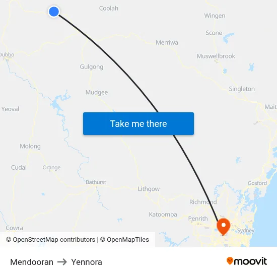 Mendooran to Yennora map