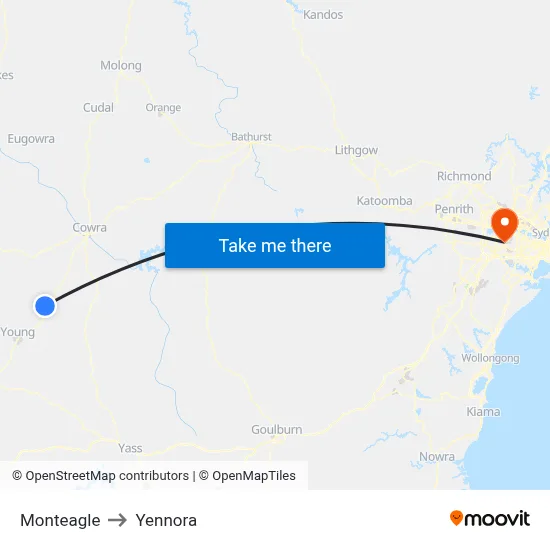 Monteagle to Yennora map