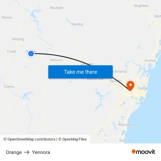 Orange to Yennora map