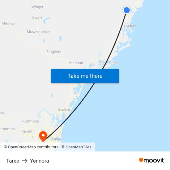 Taree to Yennora map