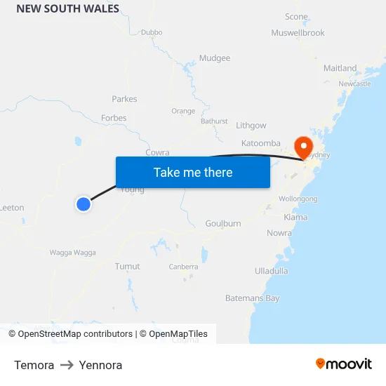 Temora to Yennora map