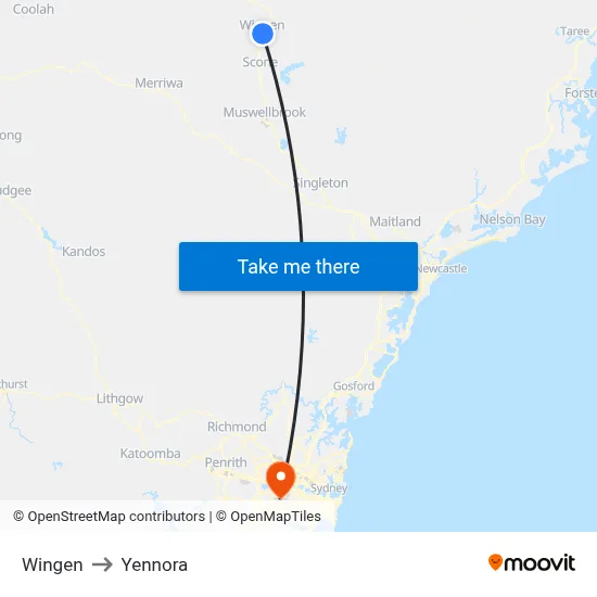 Wingen to Yennora map