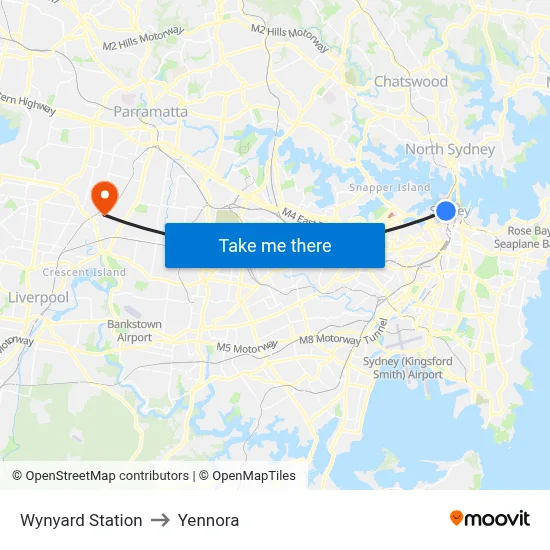 Wynyard Station to Yennora map