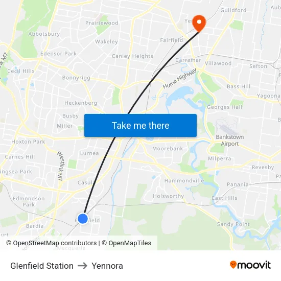 Glenfield Station to Yennora map