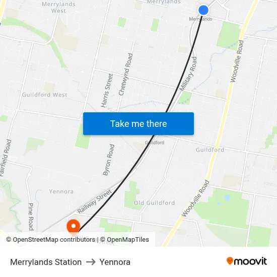 Merrylands Station to Yennora map