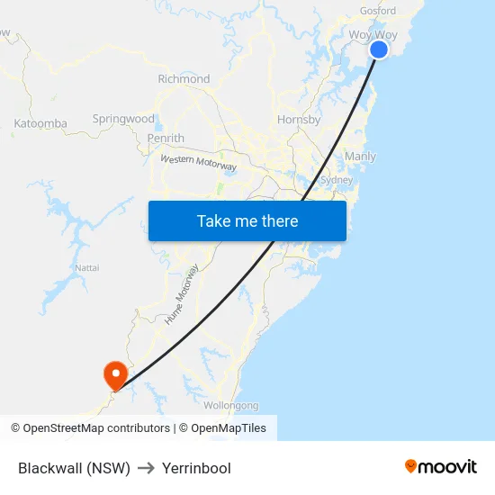 Blackwall (NSW) to Yerrinbool map