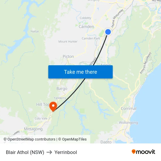 Blair Athol (NSW) to Yerrinbool map
