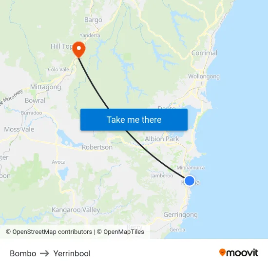 Bombo to Yerrinbool map