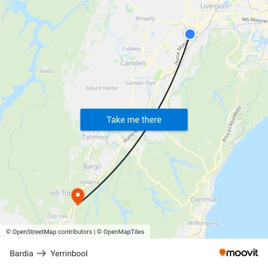 Bardia to Yerrinbool map